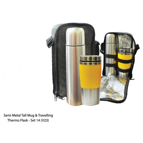 SEMI METAL MUG & TRAVELLING THERMO FLASK SET 14