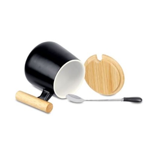 CERAMIC MUG WITH WOODEN LID AND SPOON