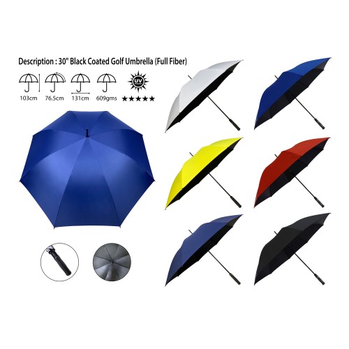 30" BLACK COATED GOLF UMBRELLA (FULL FIBER) 